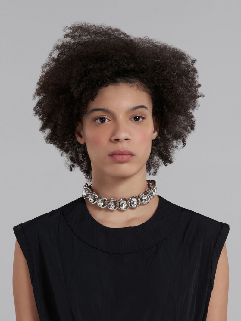 Marni Χοντρός Chain Necklace With Rhinestones ασημι | BGRSD32919