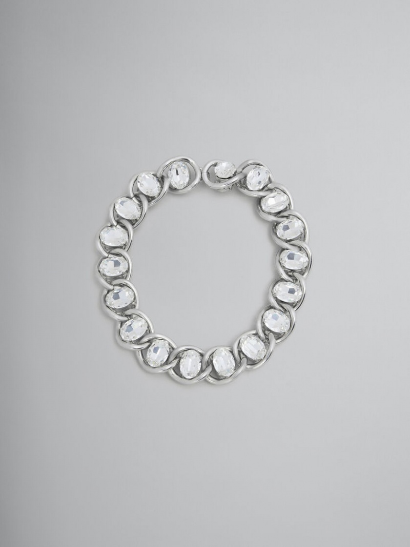 Marni Χοντρός Chain Necklace With Rhinestones ασημι | BGRSD32919