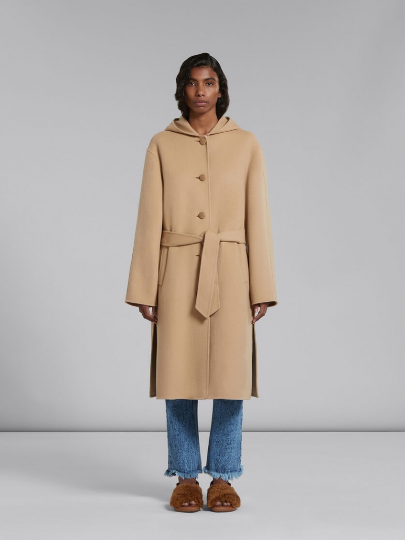 Marni Μαλλί Coat With waist Belt Μπεζ | YGRVQ28730