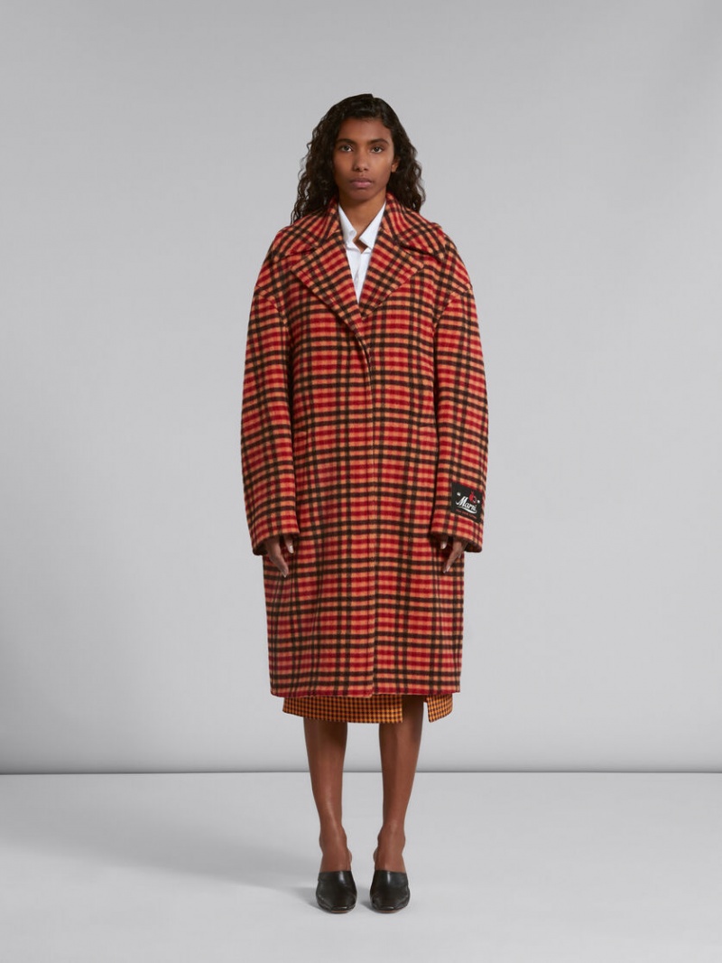 Marni Μαλλί Felt Coat With Wavy Check Pattern πορτοκαλι | GRQCS22358