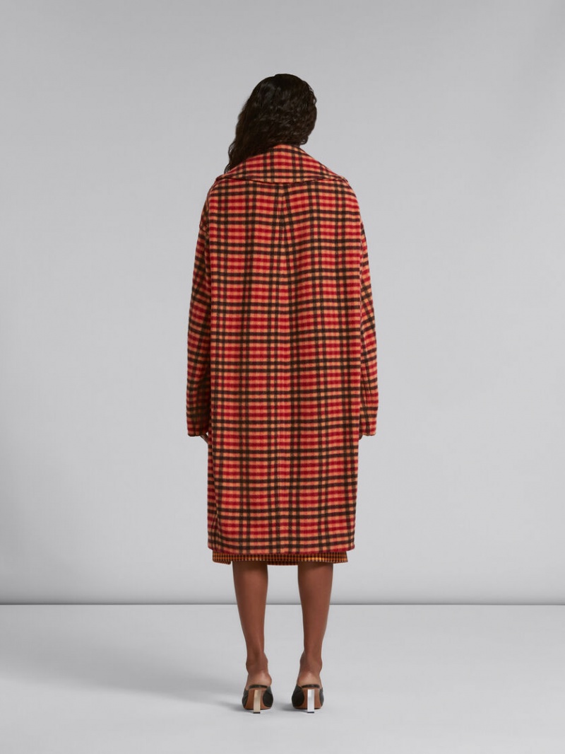 Marni Μαλλί Felt Coat With Wavy Check Pattern πορτοκαλι | GRQCS22358