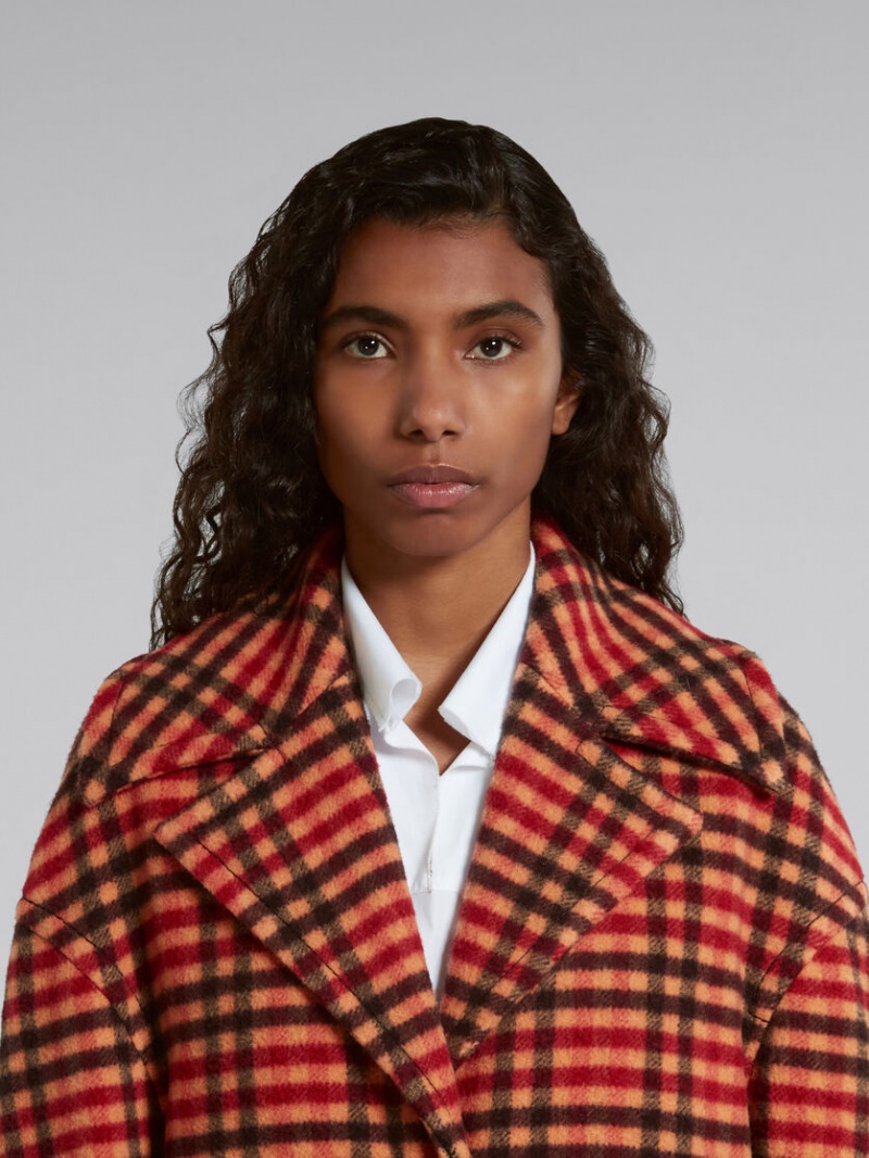 Marni Μαλλί Felt Coat With Wavy Check Pattern πορτοκαλι | GRQCS22358