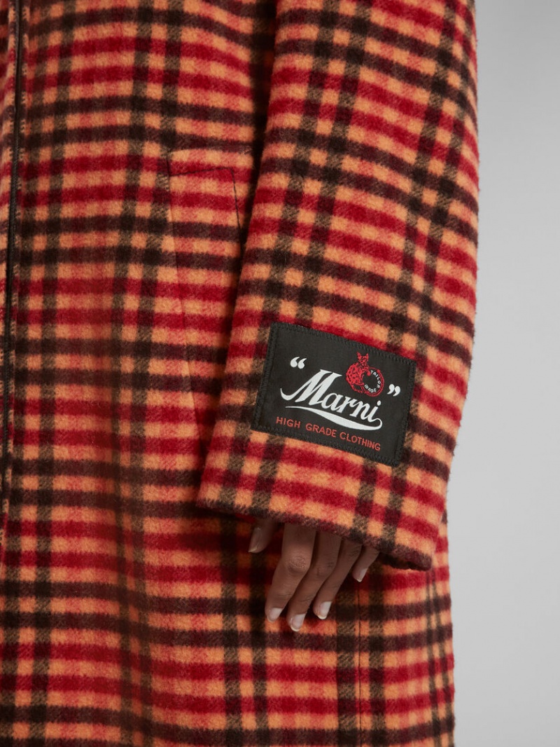 Marni Μαλλί Felt Coat With Wavy Check Pattern πορτοκαλι | GRQCS22358