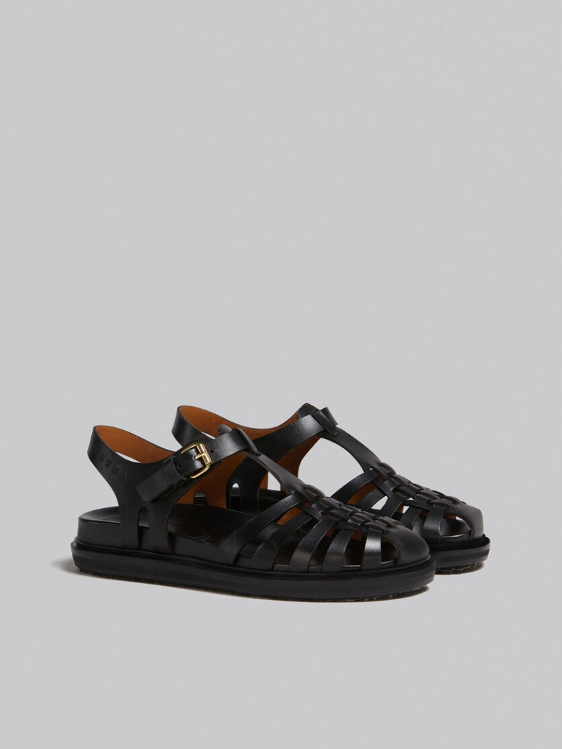 Marni δερματινα Fisherman's Sandal μαυρα | MGRFT97366