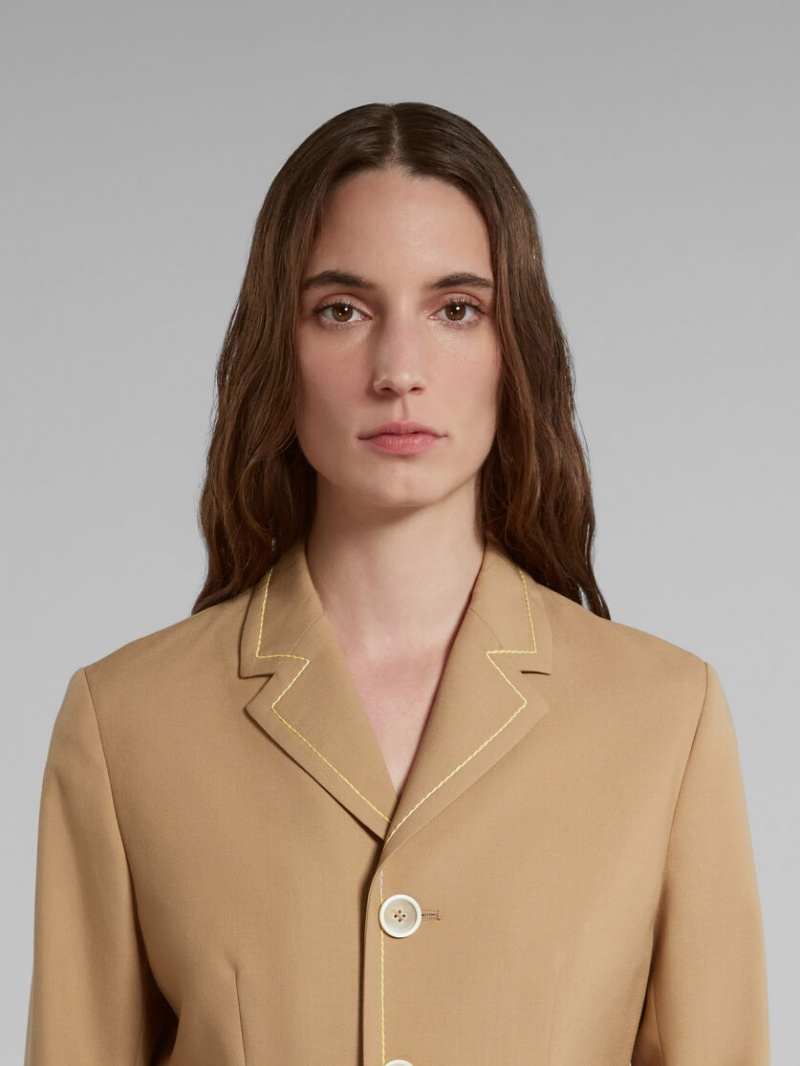 Marni Μαλλί Jacket With Contrast Stitching Μπεζ | DGRKV78248