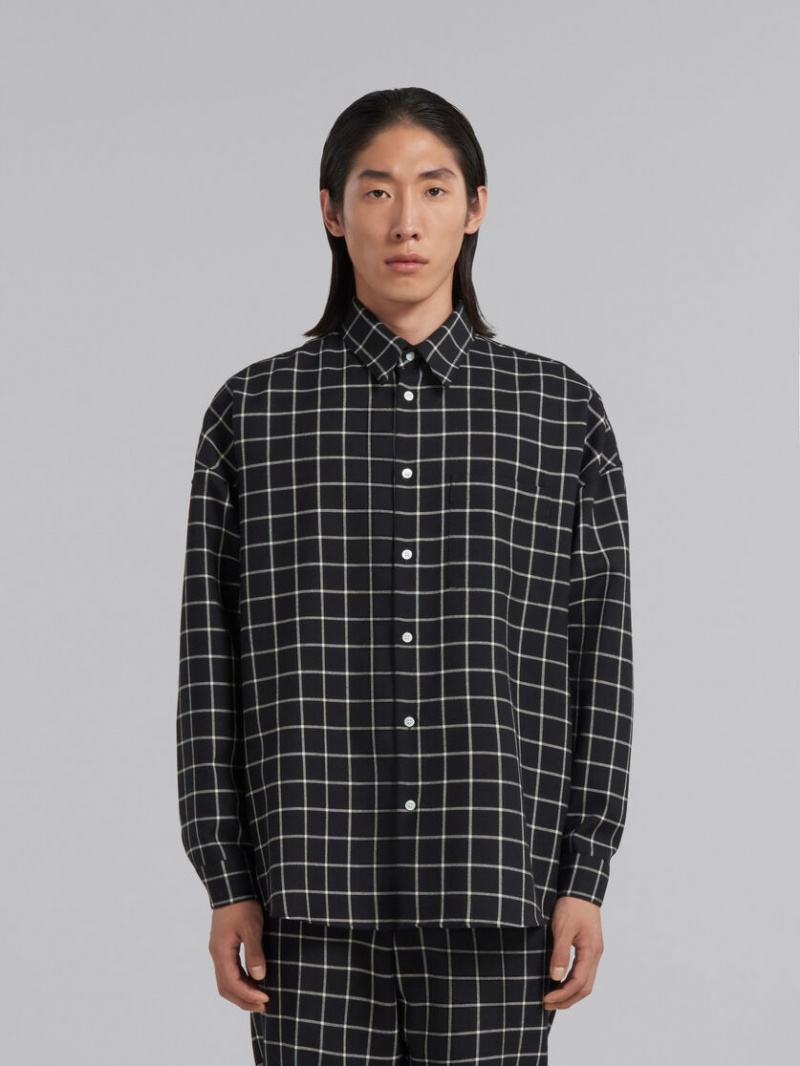 Marni Μαλλί Long-sleeved Shirt With Checked Pattern μαυρα | AGRDF75895