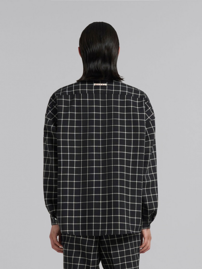 Marni Μαλλί Long-sleeved Shirt With Checked Pattern μαυρα | AGRDF75895