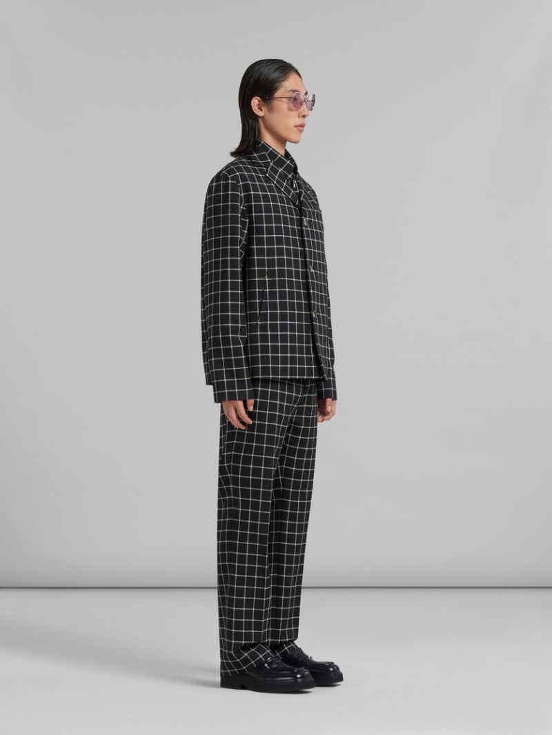 Marni Μαλλί Long-sleeved Shirt With Checked Pattern μαυρα | AGRDF75895