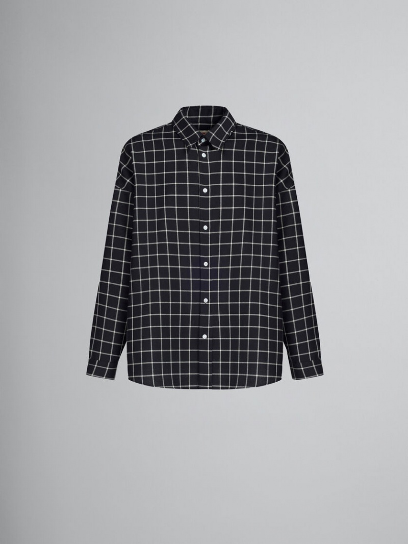 Marni Μαλλί Long-sleeved Shirt With Checked Pattern μαυρα | AGRDF75895