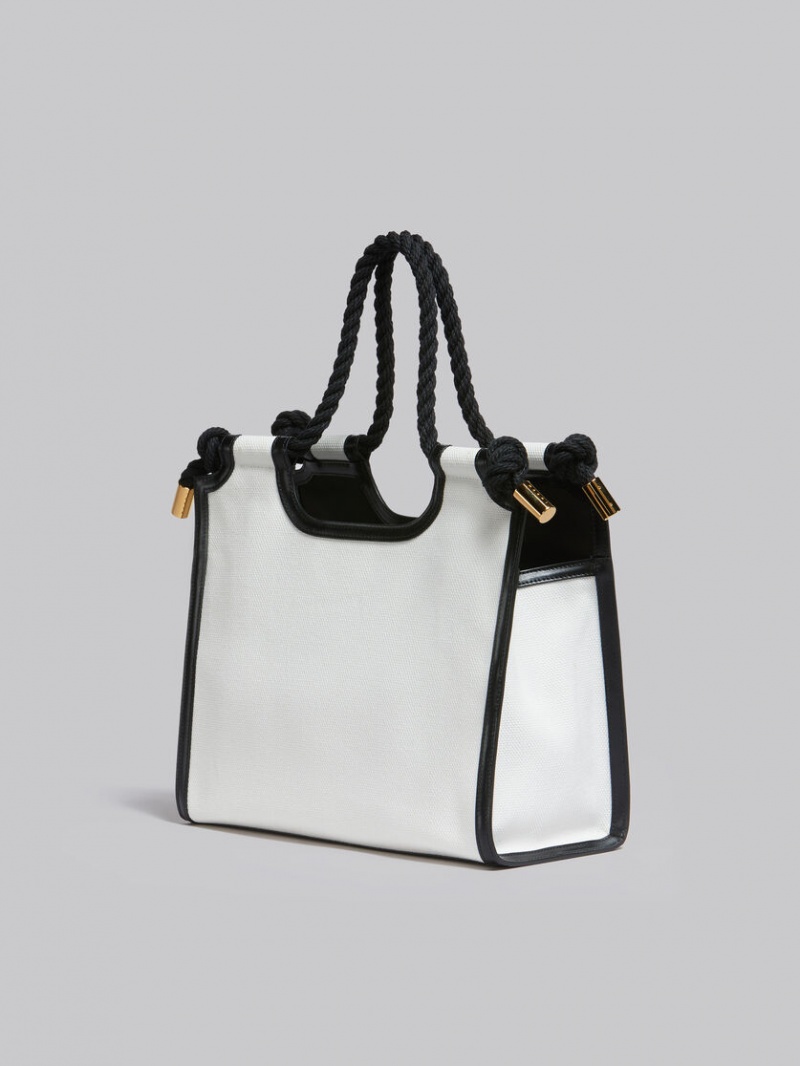 Marni καμβα Marcel Tote Bag ασπρα μαυρα | MGRFT74657