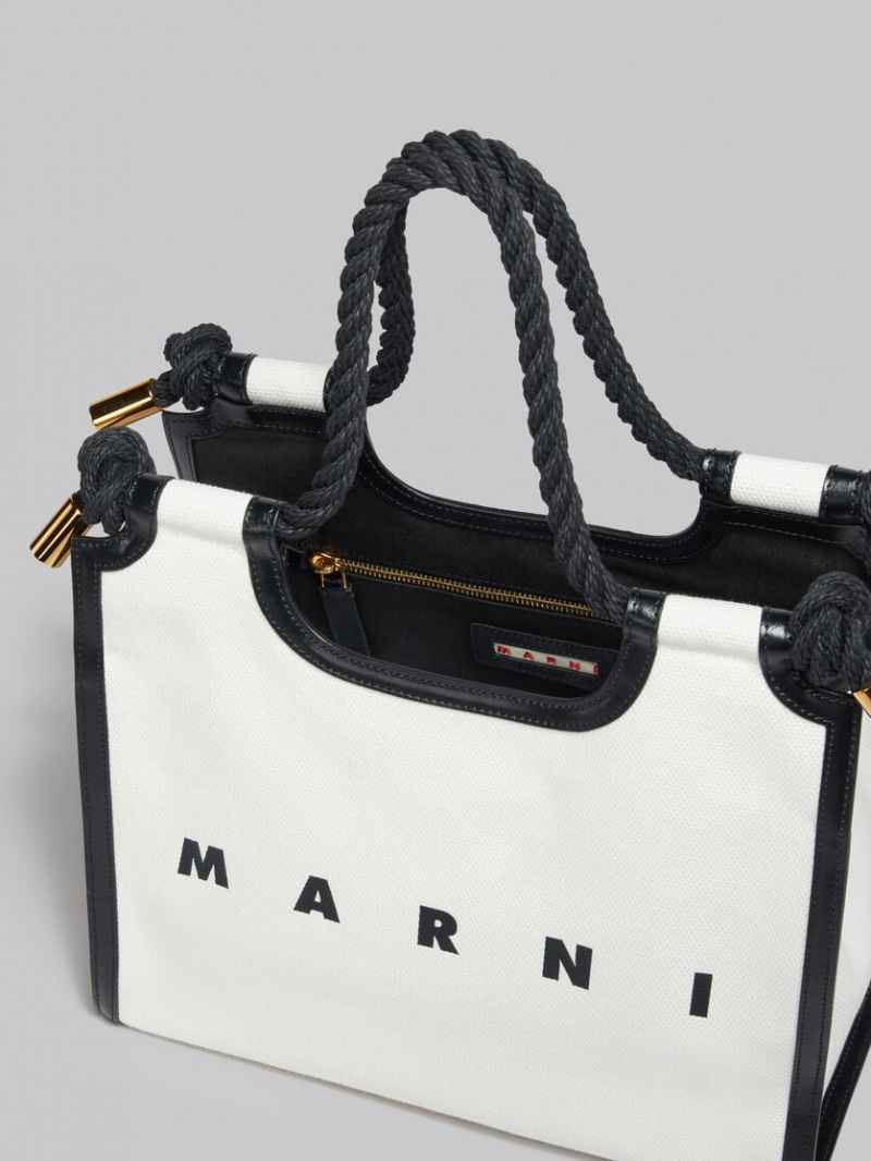 Marni καμβα Marcel Tote Bag ασπρα μαυρα | MGRFT74657