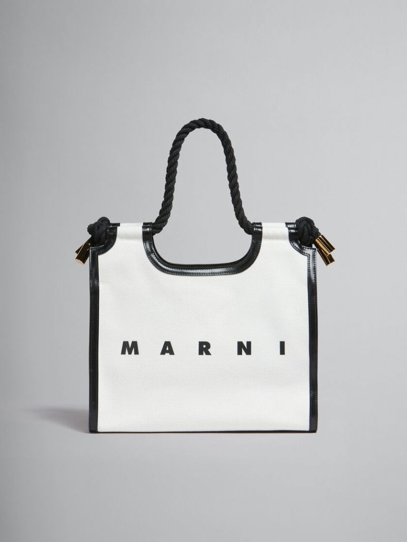 Marni καμβα Marcel Tote Bag ασπρα μαυρα | MGRFT74657