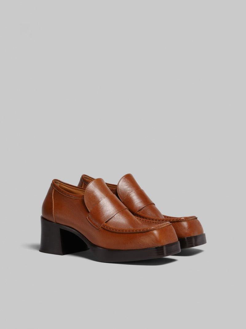 Marni δερματινα με τακουνι Loafer καφε | GRJVR86163