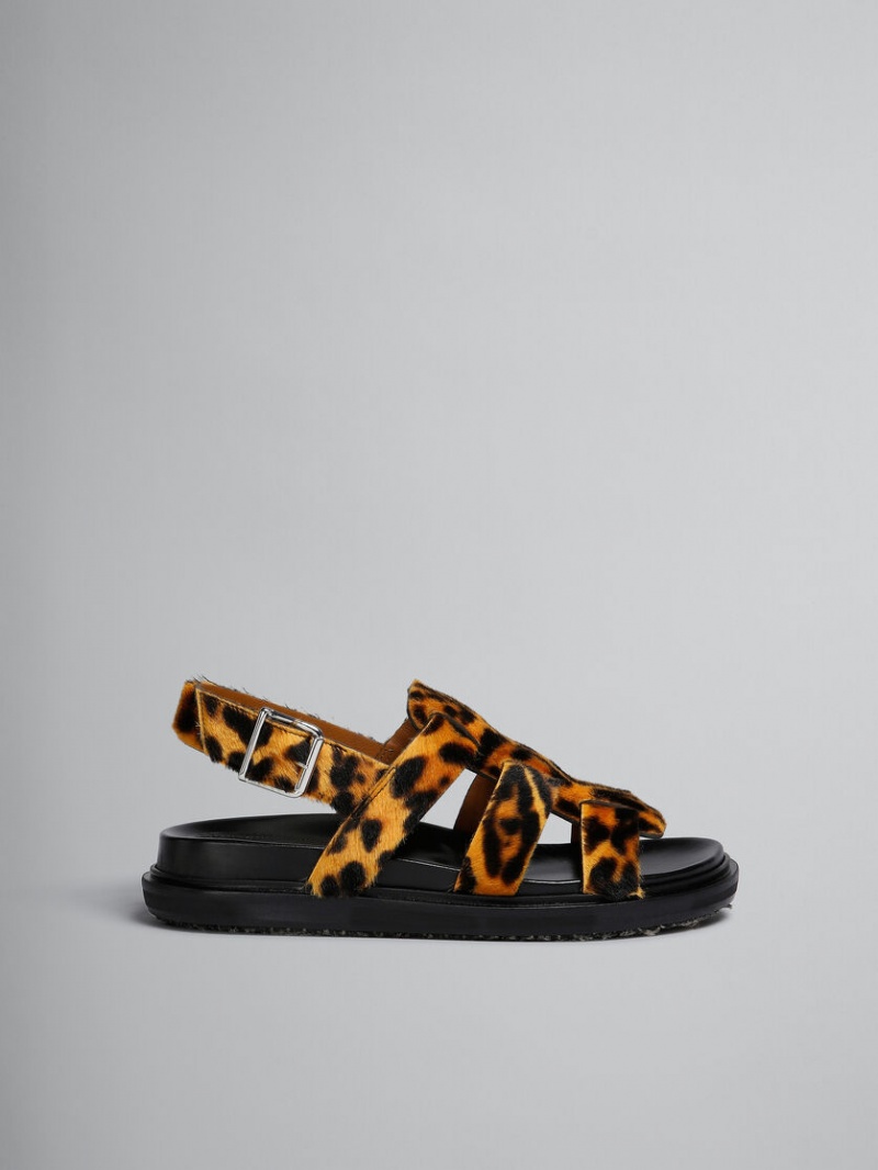 Marni κοντο-hair Shearling Gladiator Sandal λεοπαρ | LGRTR58910