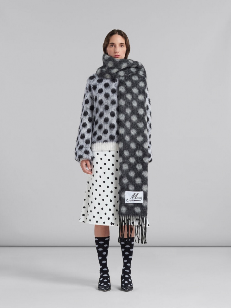 Marni Μαλλί-mohair Scarf With Polka Dots μαυρα | YGRGT93163